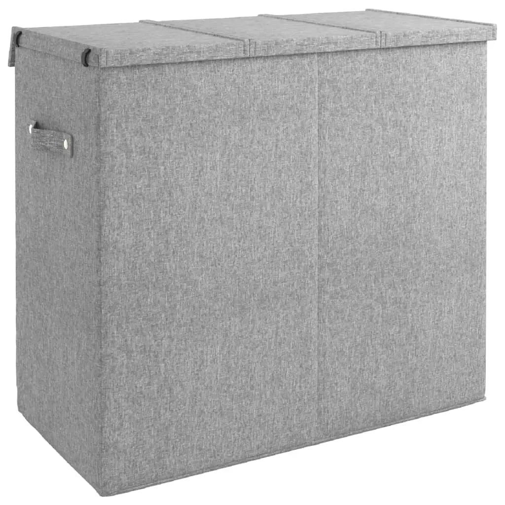 Foldable Laundry Hamper Faux Linen Fabric Grey 64.5x34.5x59cm 3-Section