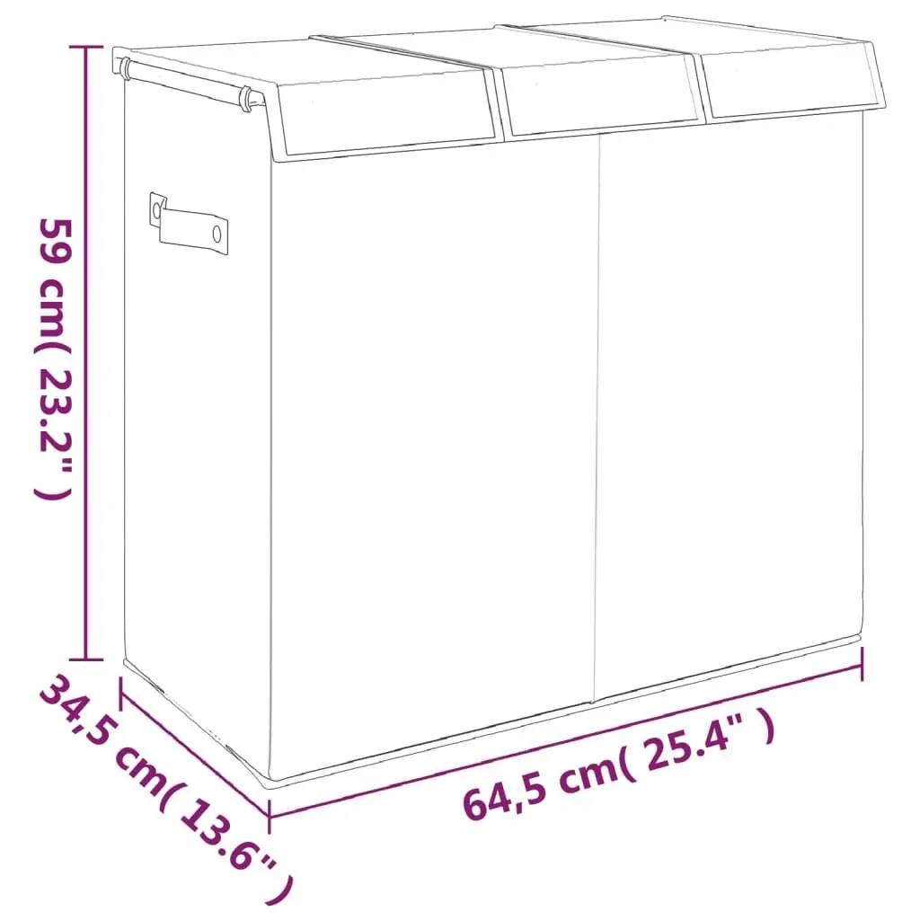 Foldable Laundry Hamper Faux Linen Fabric Grey 64.5x34.5x59cm 3-Section