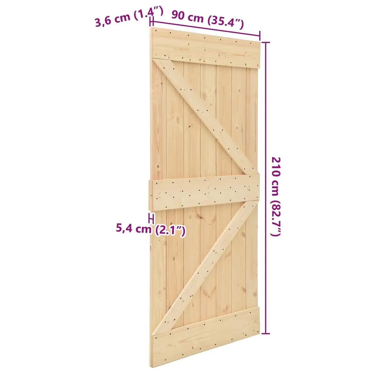 Solid Pine Wood Interior Door 90x210cm