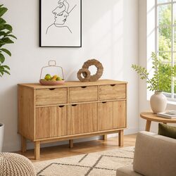 Durable Solid Wood Pine Sideboard with Scandinavian Flair
