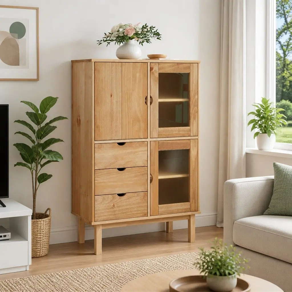 Highboard Solid Wood Pine 85x43x125cm Brown