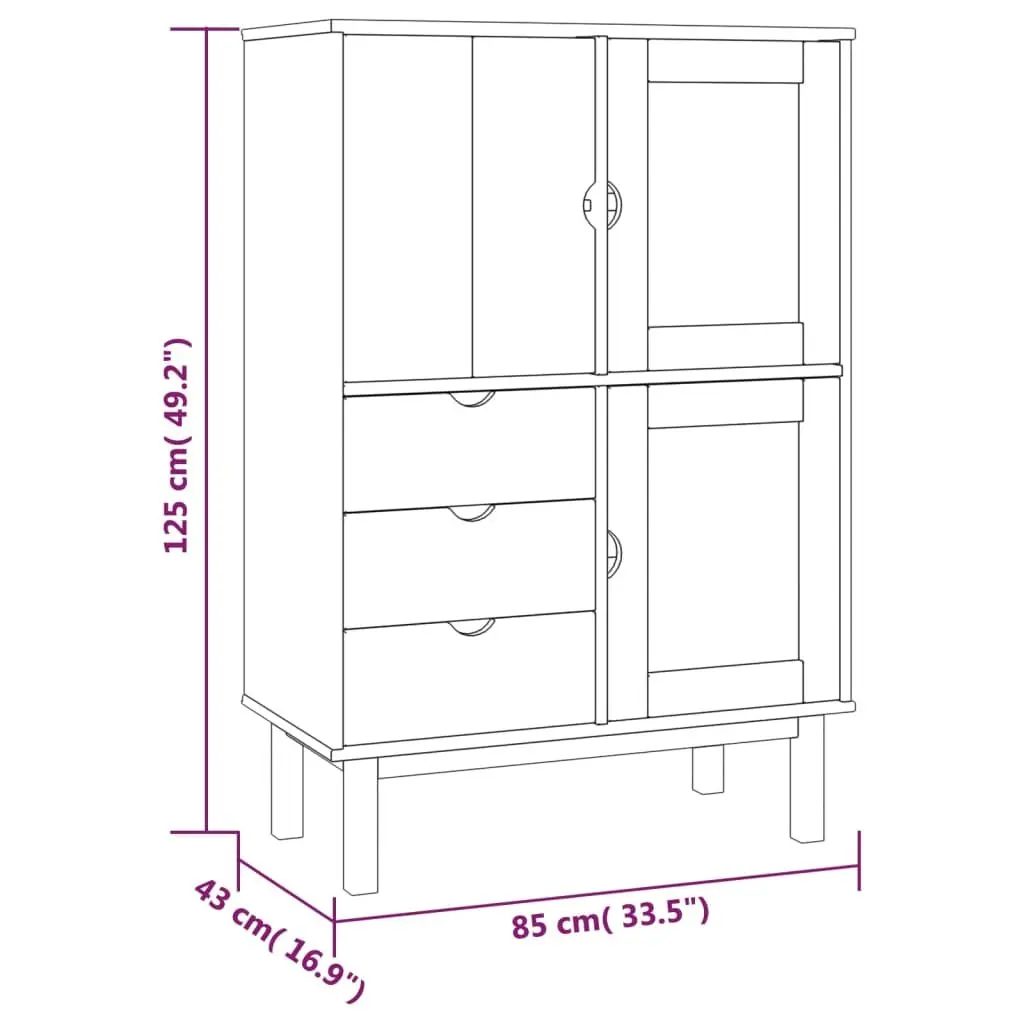 Highboard Solid Wood Pine 85x43x125cm Brown