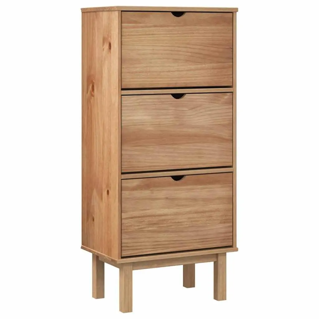 Brown Shoe Cabinet with 3 Flip-Drawers