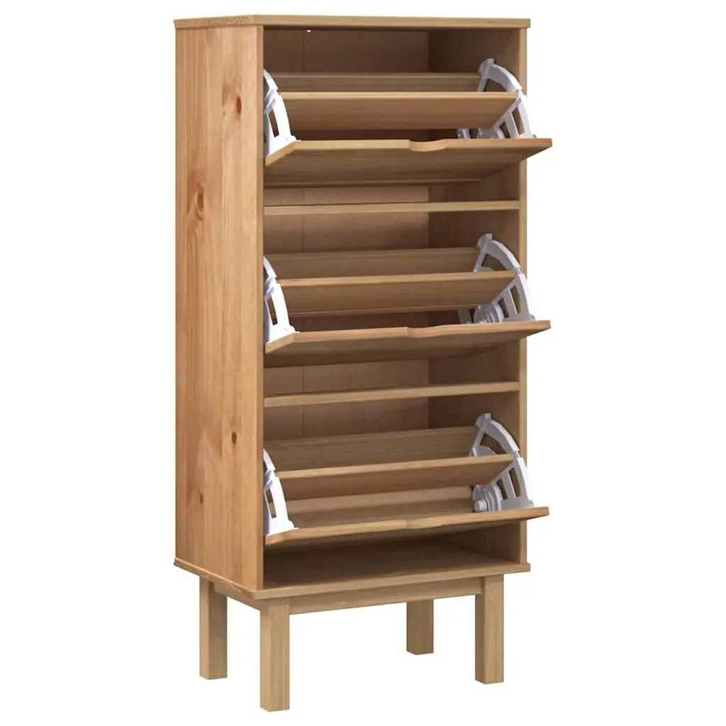 Brown Shoe Cabinet with 3 Flip-Drawers