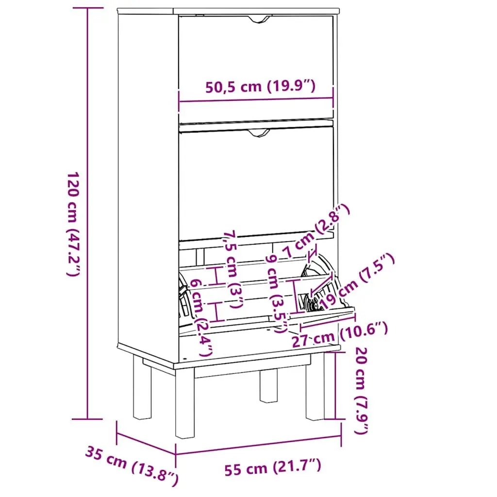 Brown Shoe Cabinet with 3 Flip-Drawers