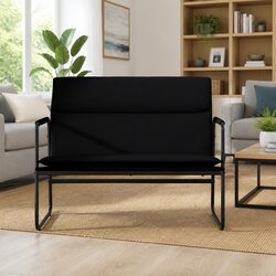 Black Faux Leather Bench Seating Upholstered Padded Back Rest Home Furniture