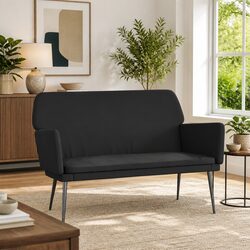 Elegant Black Velvet Bench with Padded Armrests