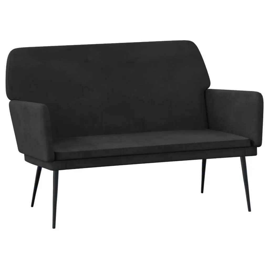 Black Velvet Bench with Padded Armrests