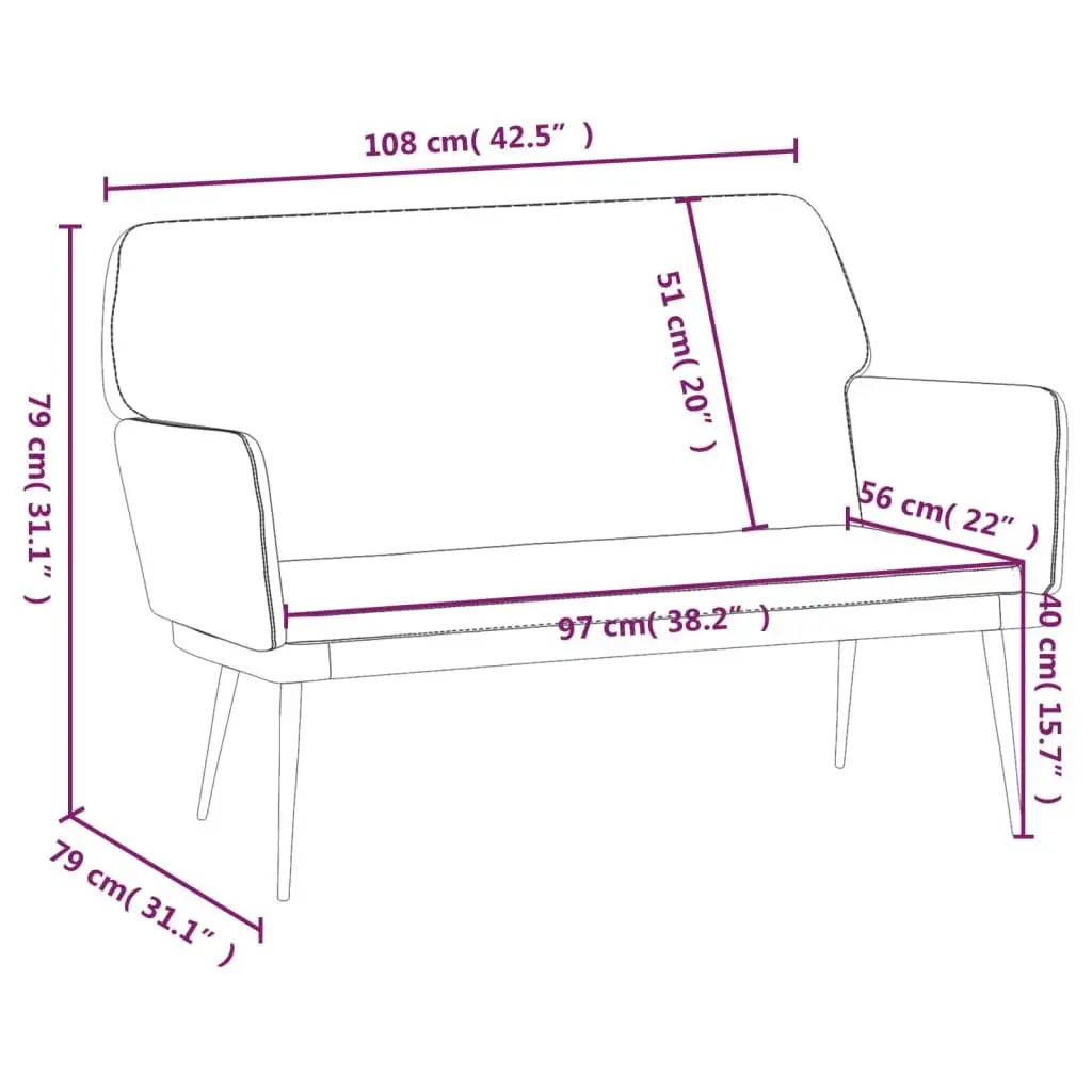 Black Velvet Bench with Padded Armrests