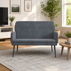 Stylish Grey Velvet Upholstered Bench with Armrests