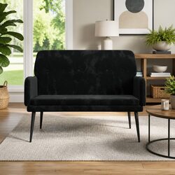 Premium Black Velvet Bench with Armrests and Padded Back