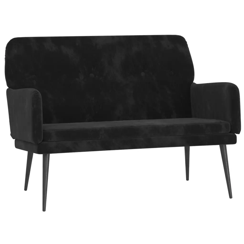 Padded Back Armrest Bench Black Velvet Upholstered Deep Seat Furniture 108x79x79cm