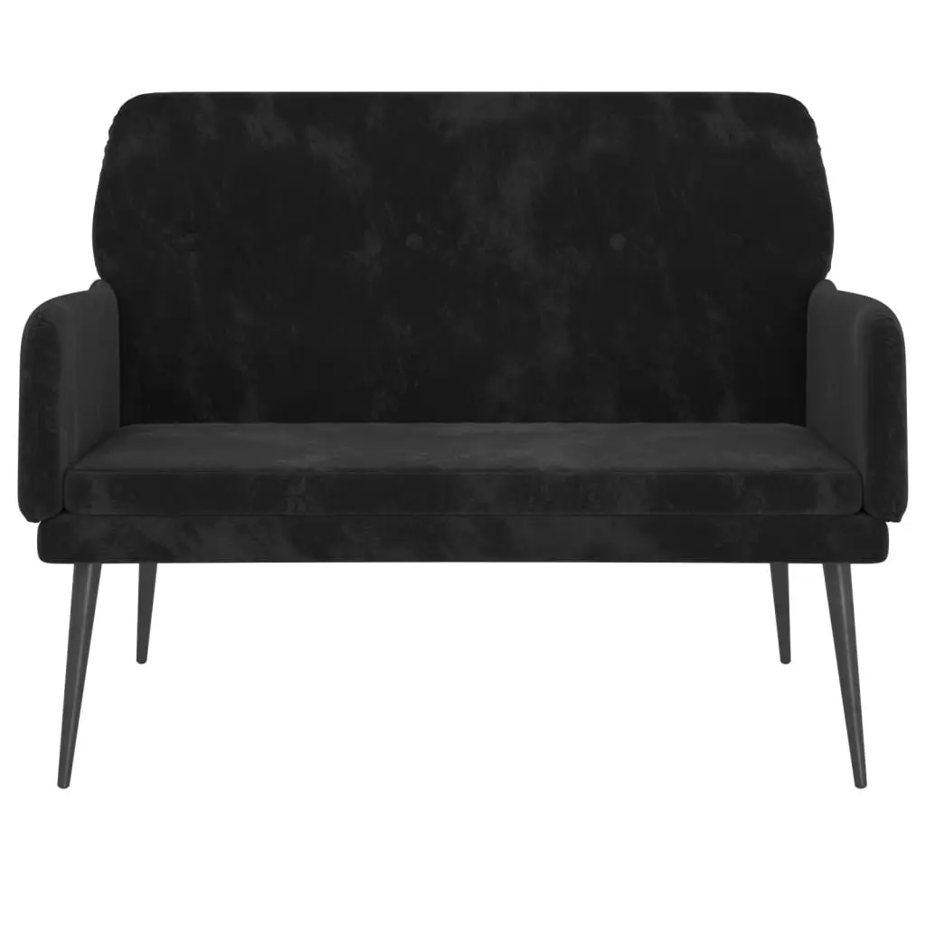 Padded Back Armrest Bench Black Velvet Upholstered Deep Seat Furniture 108x79x79cm