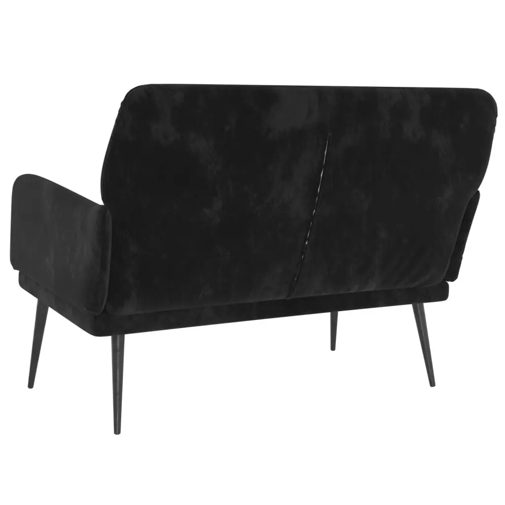 Padded Back Armrest Bench Black Velvet Upholstered Deep Seat Furniture 108x79x79cm