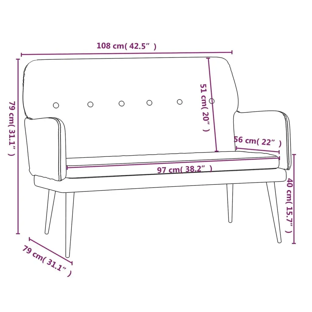Padded Back Armrest Bench Black Velvet Upholstered Deep Seat Furniture 108x79x79cm