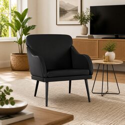 Premium Black Faux Leather Armchair with Metal Frame