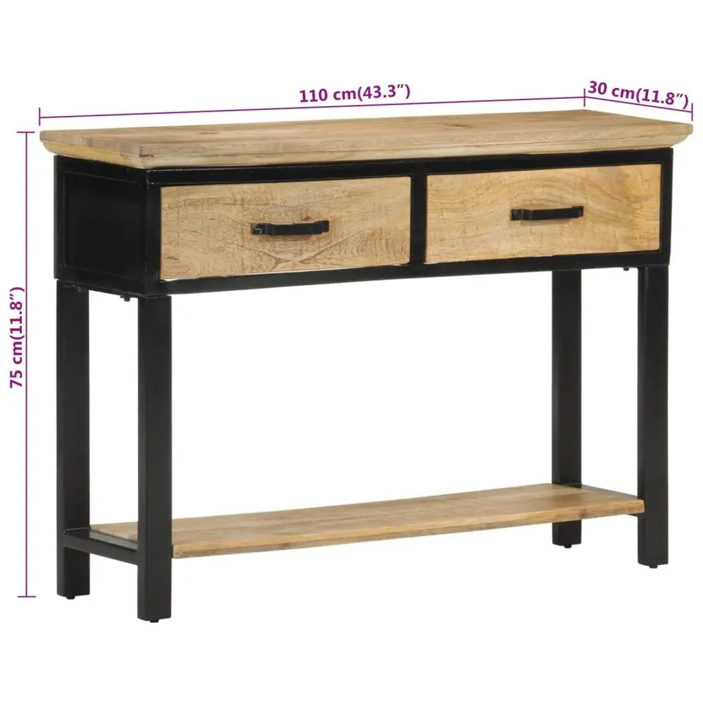 Solid Mango Wood Console Table with 2 Drawers