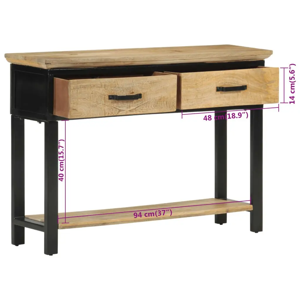 Solid Mango Wood Console Table with 2 Drawers