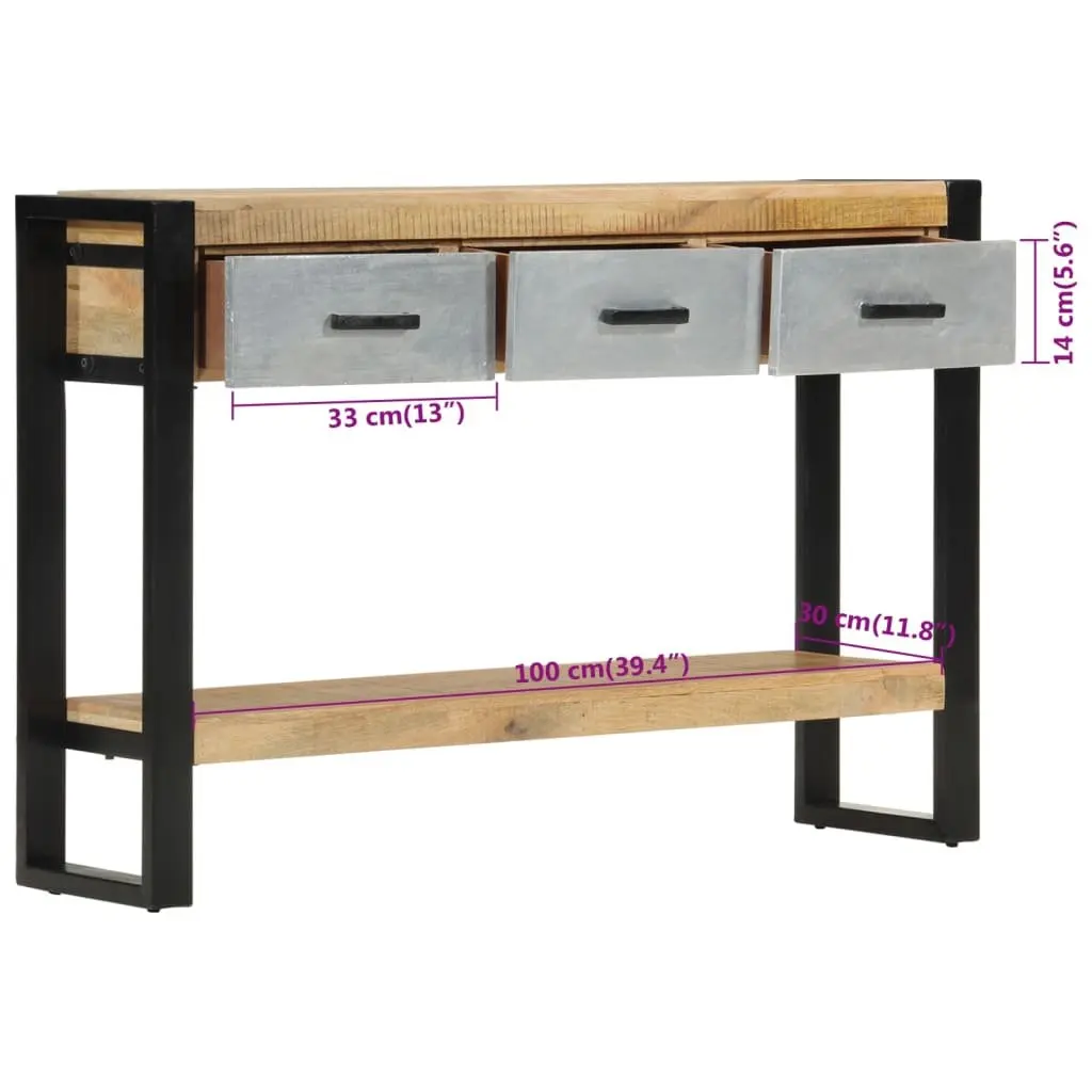Solid Mango Wood Console Table with Drawers