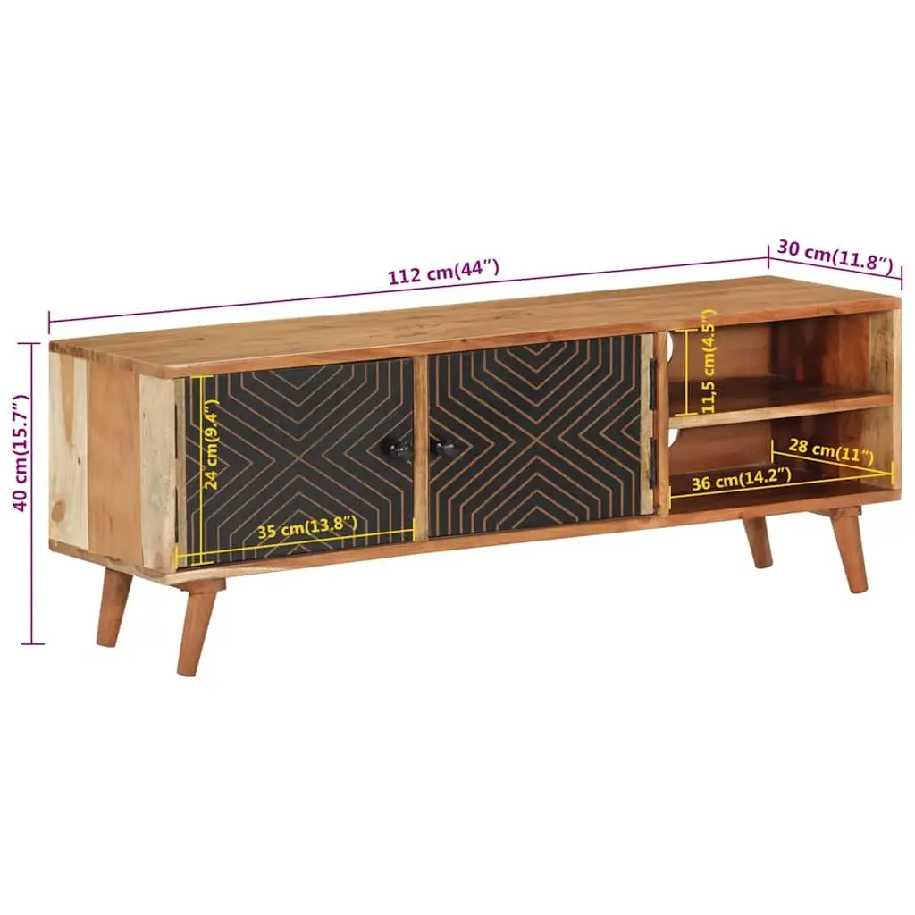 TV Cabinet Solid Wood 112x30x40 cm Acacia Brown Storage Unit Media Stand