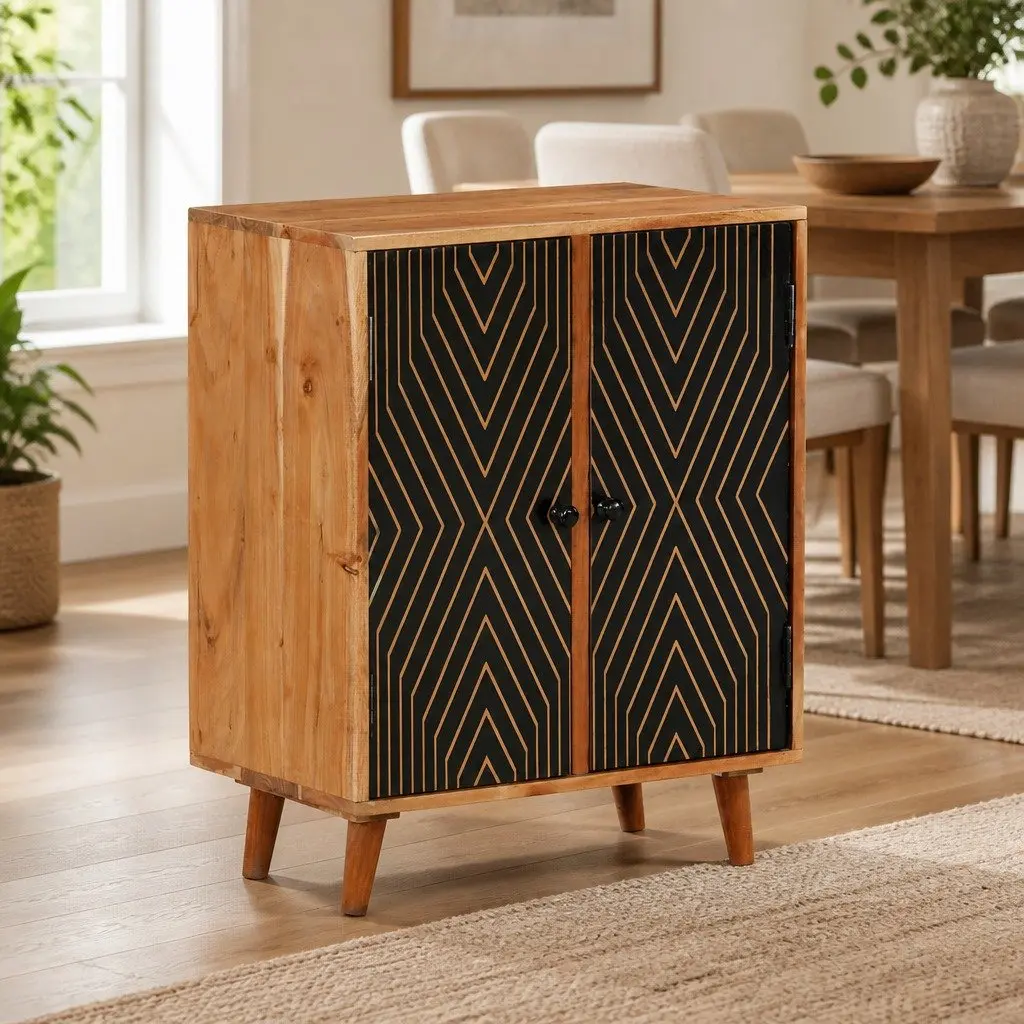 Solid Wood Sideboard Storage Cabinet in Brown