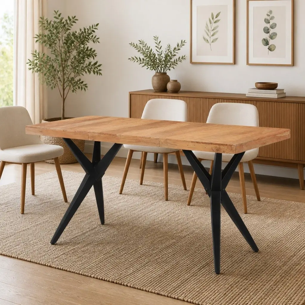 Solid Acacia Wood Dining Table 140x70x76cm in Black