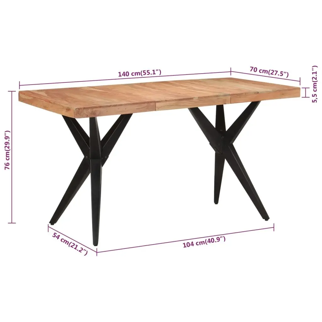 Solid Acacia Wood Dining Table 140x70x76cm in Black