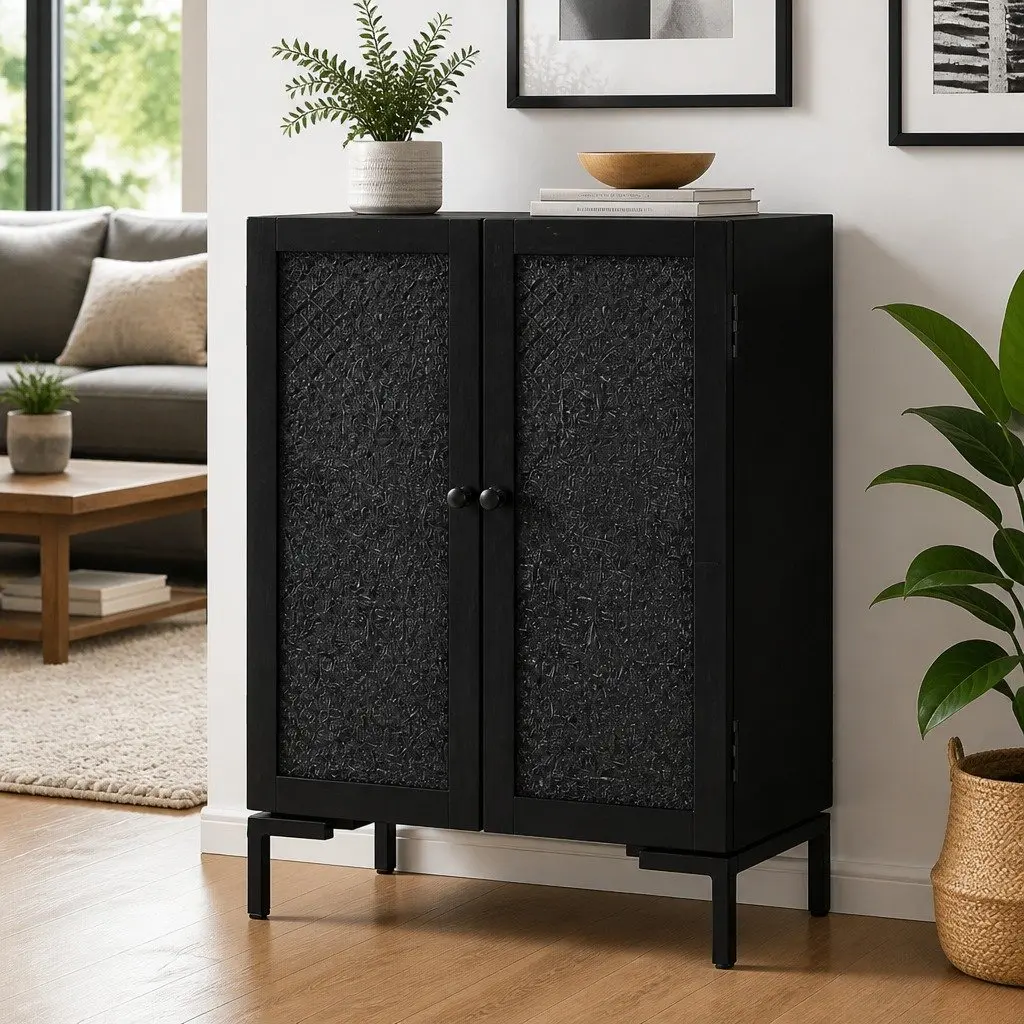 Black Sideboard 55x30x77 cm Solid Mango Wood
