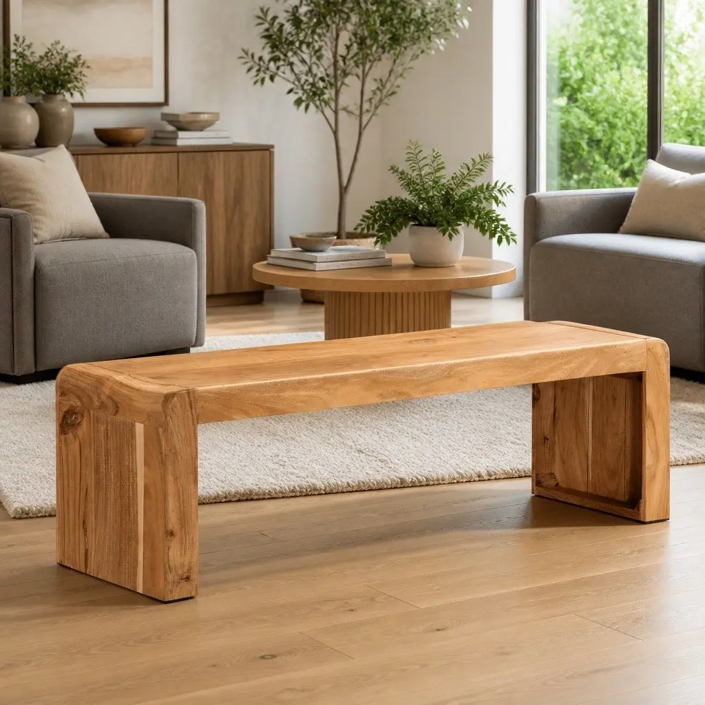 Rustic Acacia Wood TV Stand 110x33x33 cm for Living Room
