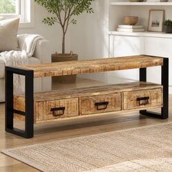 Mango Wood TV Cabinet 120x30x45 cm Brown Media Unit