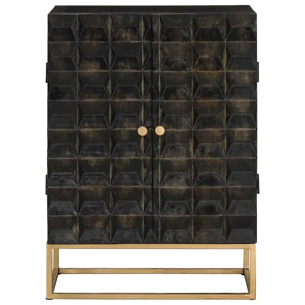Solid Wood Sideboard Storage Cabinet Black Industrial Design Living Room