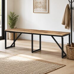 Industrial-Style Solid Wood Bench with Iron Frame