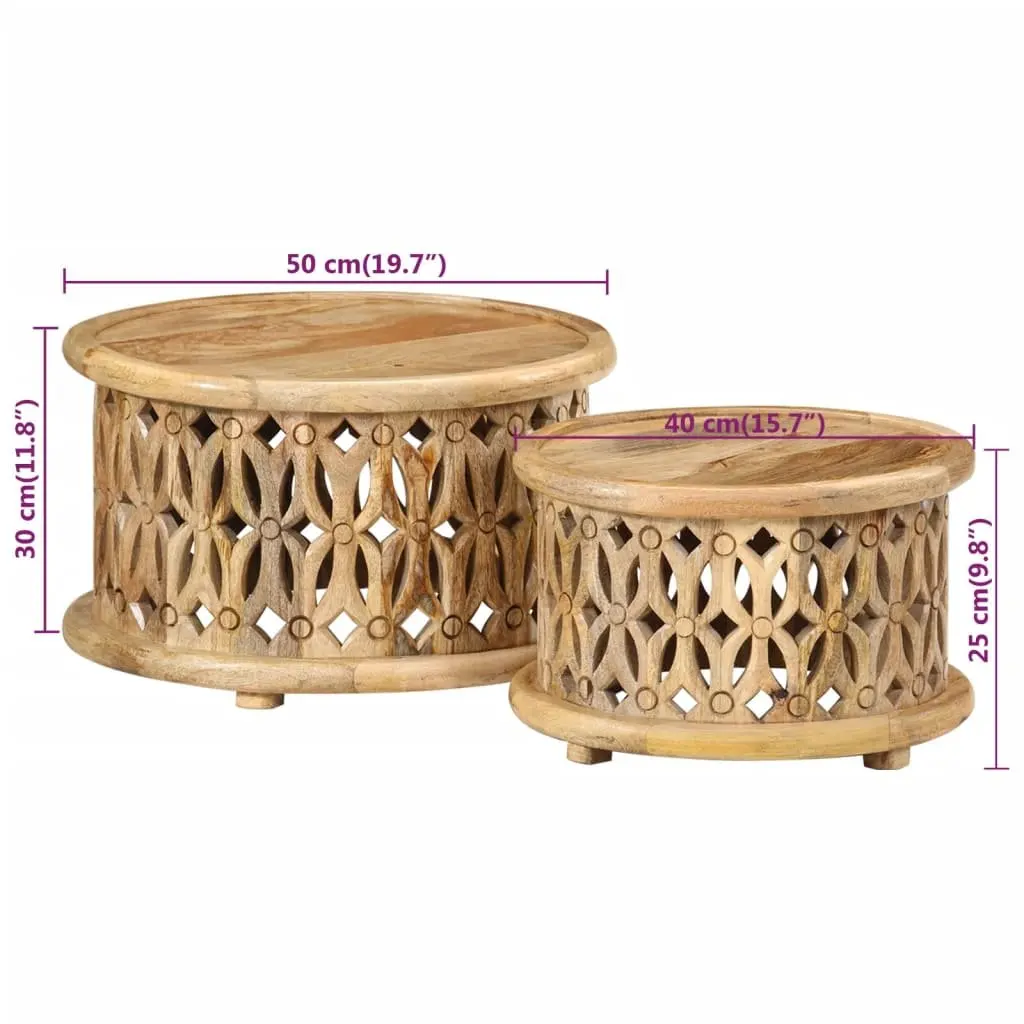 Solid Wood Coffee Table Set in Brown