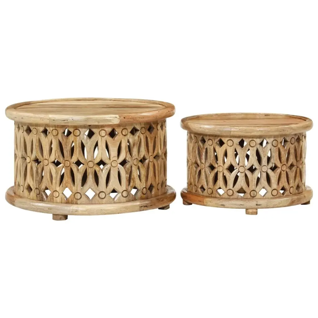 Solid Wood Coffee Table Set in Brown