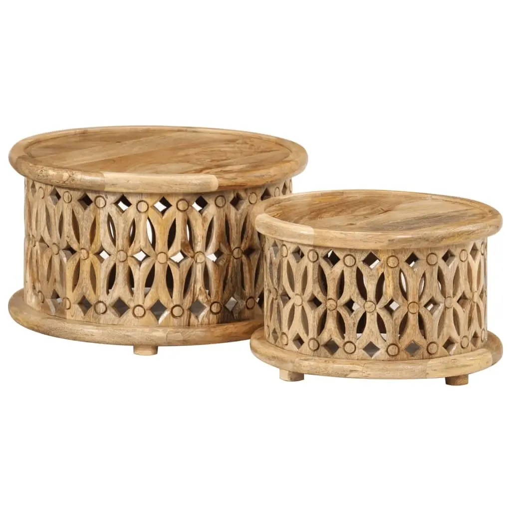 Solid Wood Coffee Table Set in Brown