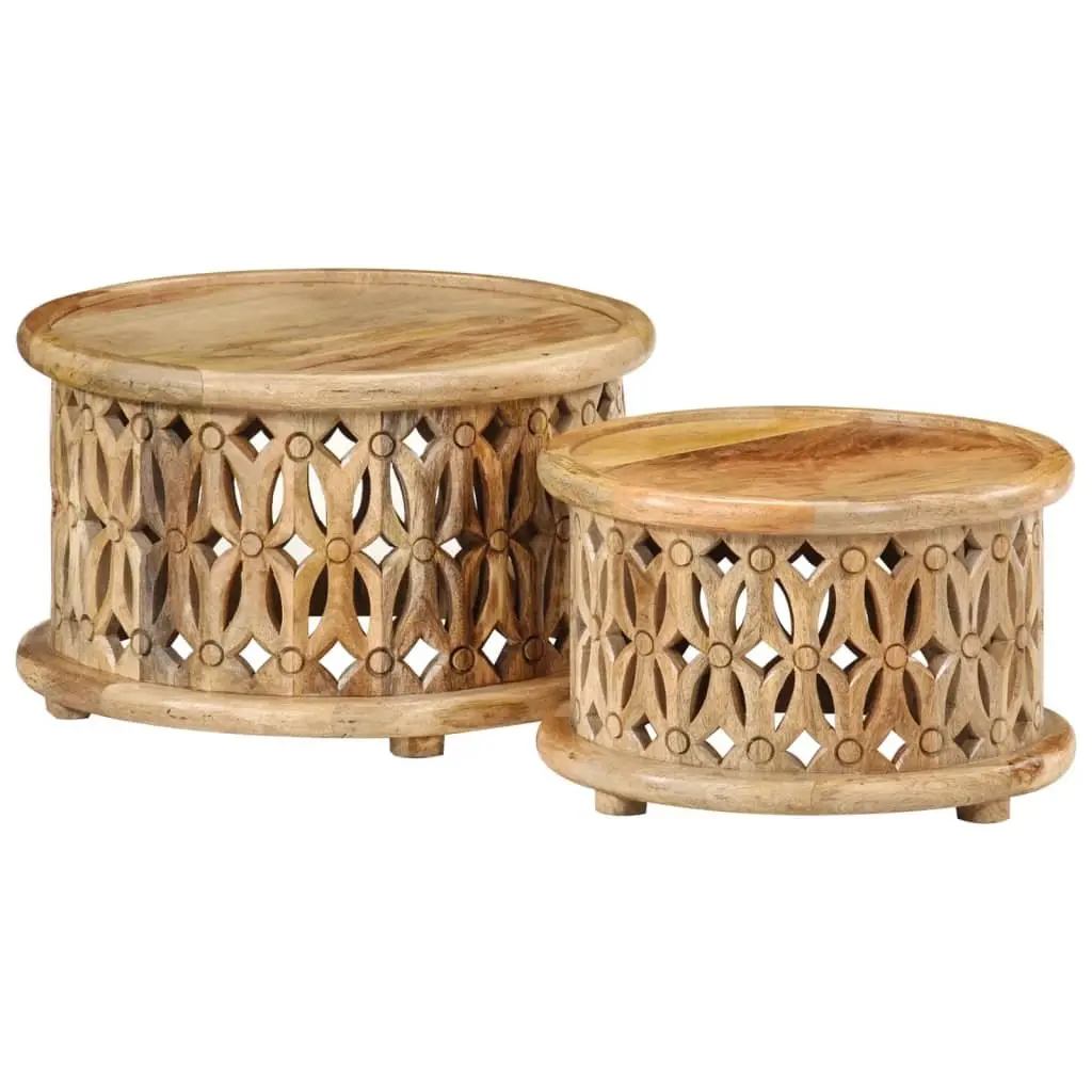 Solid Wood Coffee Table Set in Brown