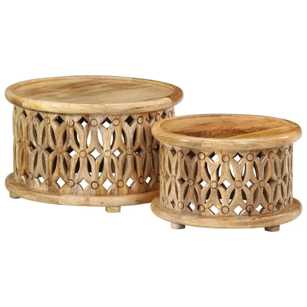 Solid Wood Coffee Table Set in Brown
