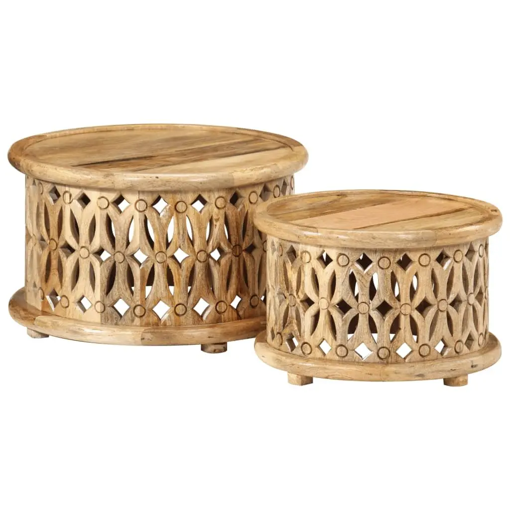 Solid Wood Coffee Table Set in Brown