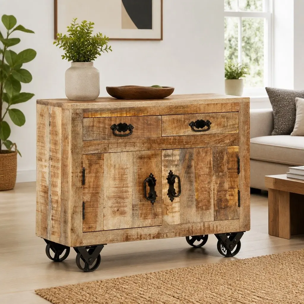 Solid Mango Wood Sideboard Cabinet with Drawers 80x30x65 cm