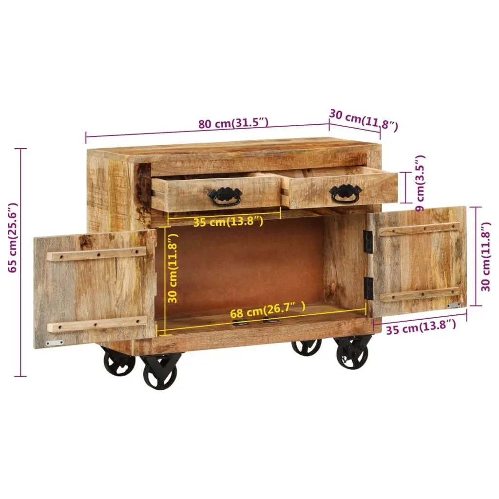 Solid Mango Wood Sideboard Cabinet with Drawers 80x30x65 cm