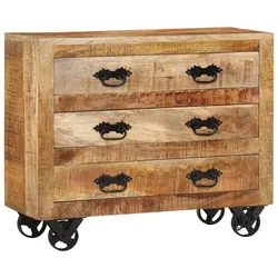 Retro Design Sideboard with 3 Drawers in Solid Mango Wood