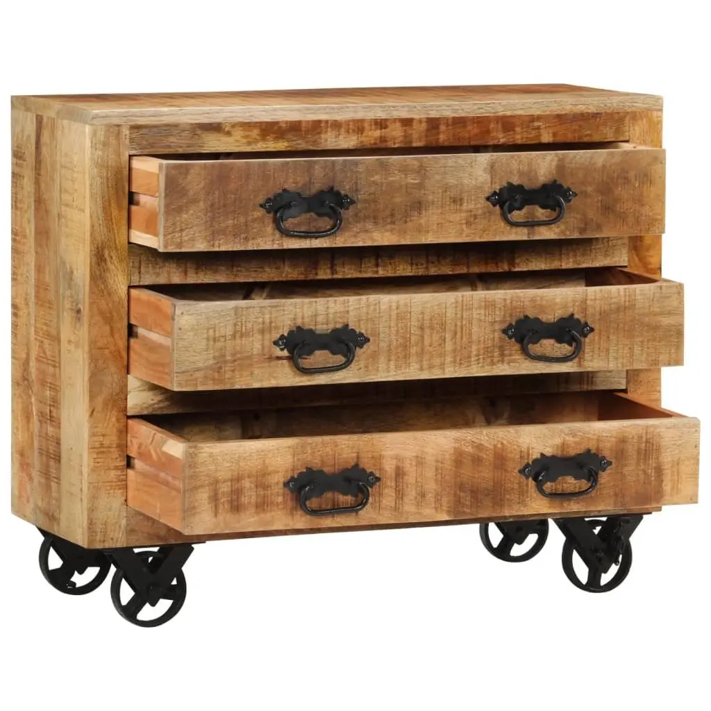 Sideboard Solid Mango Wood 80 x 30 x 65 cm Brown 3 Drawers