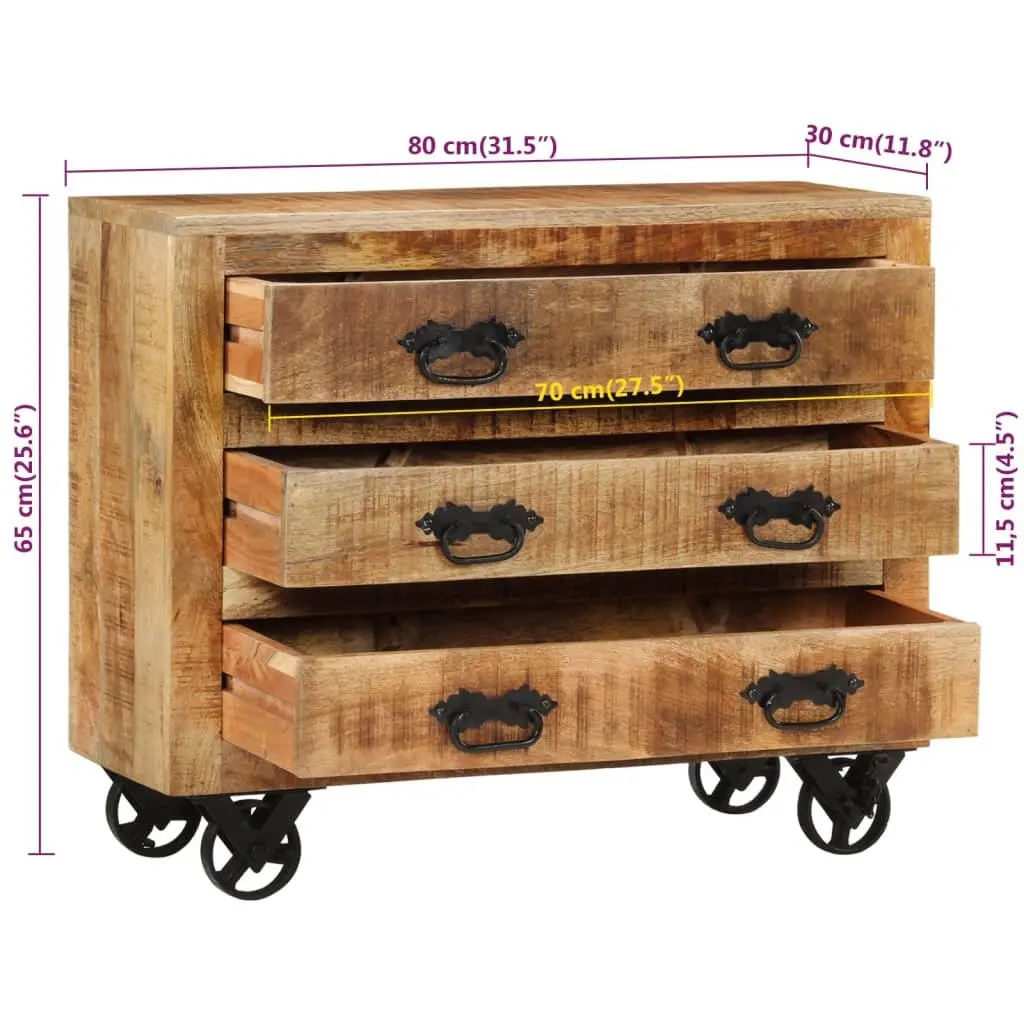 Sideboard Solid Mango Wood 80 x 30 x 65 cm Brown 3 Drawers