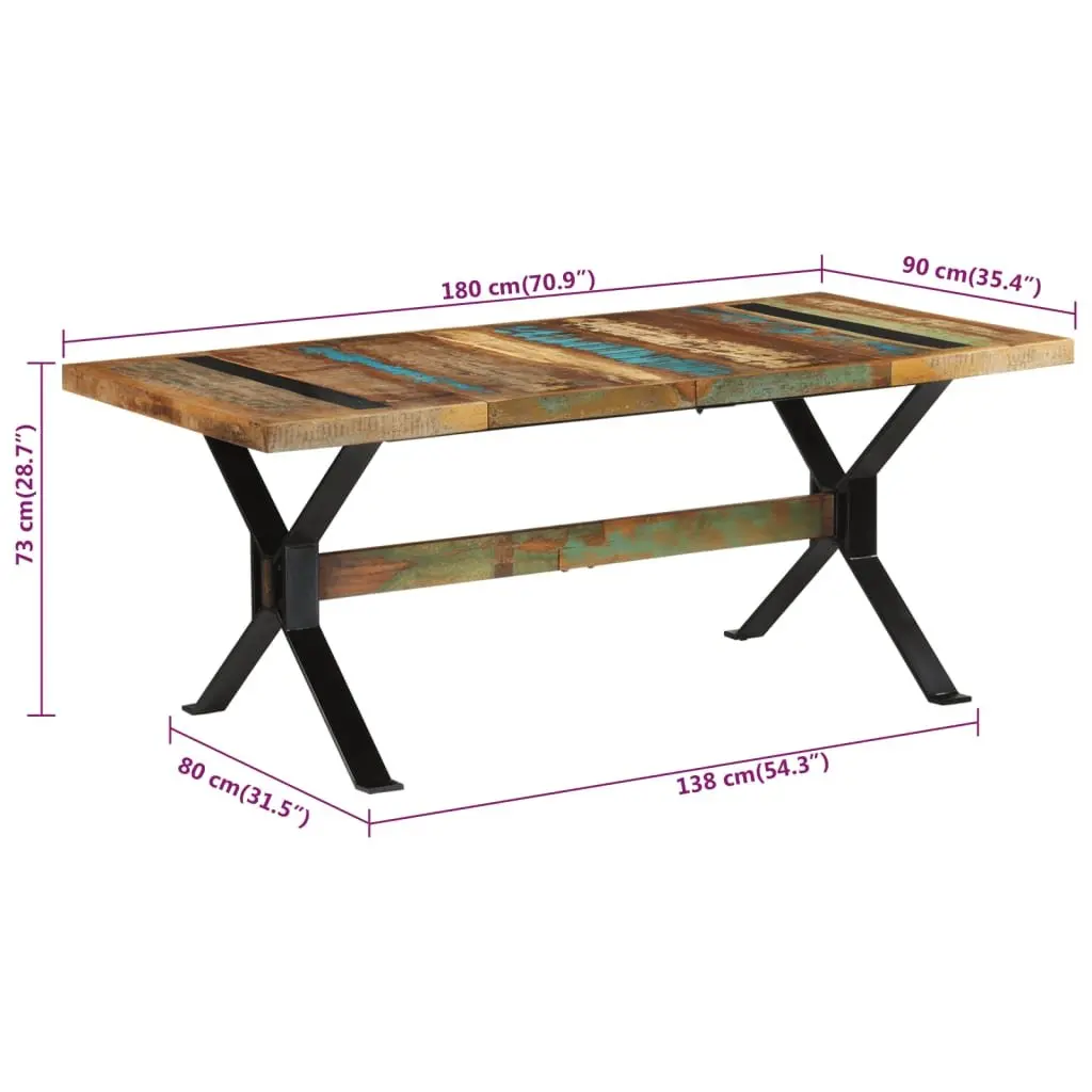 Solid Reclaimed Wood Dining Table 180x90x73cm Vintage