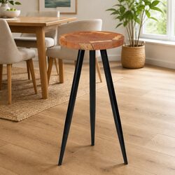 Solid Acacia Log Bar Table with Iron Legs
