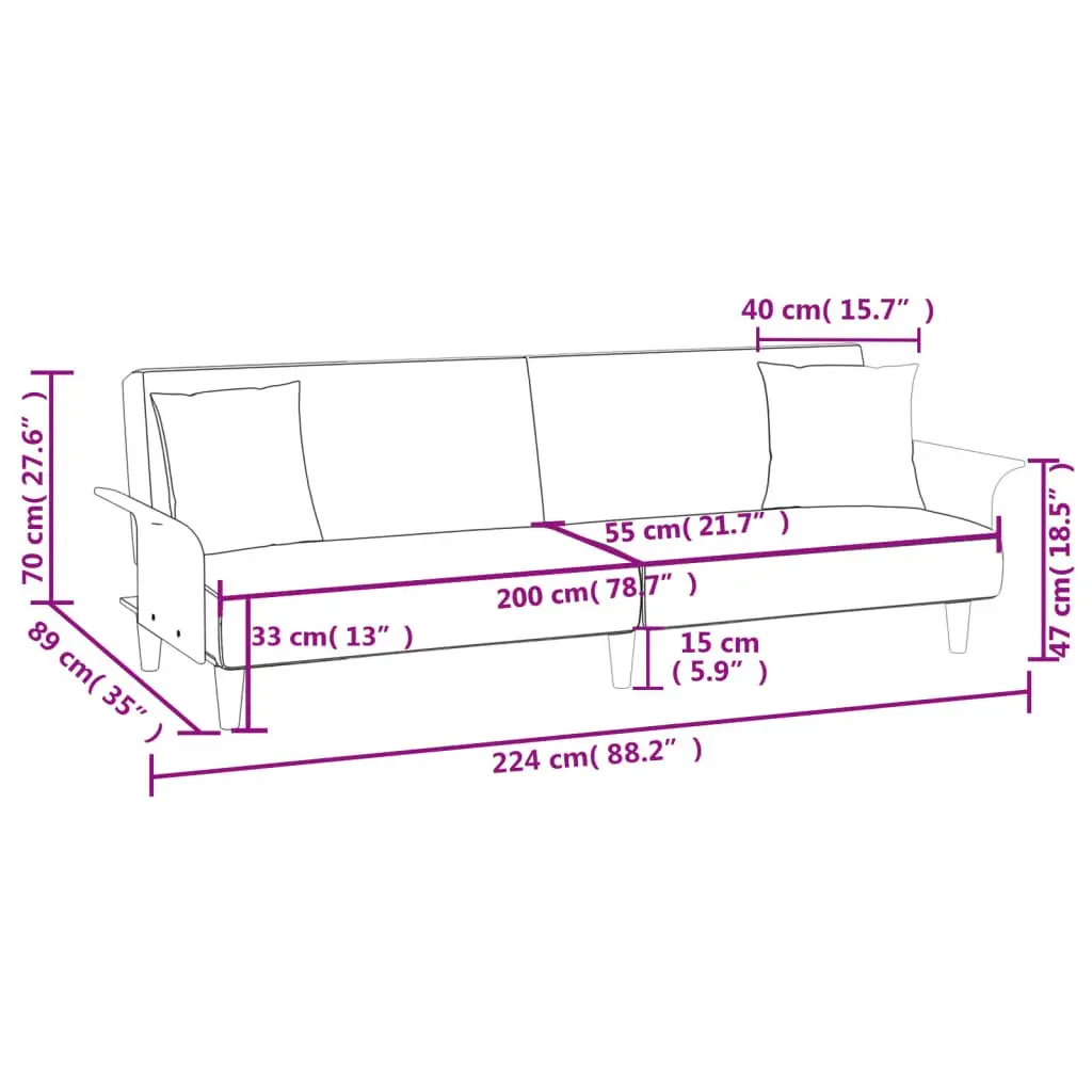 Grey Sofa Bed with Armrests and Adjustable Backrest