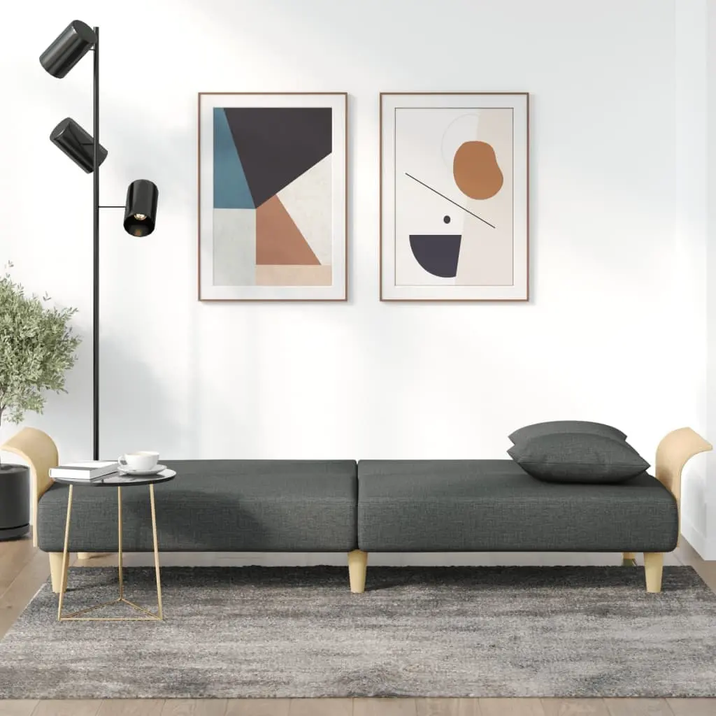 Grey Sofa Bed with Armrests and Adjustable Backrest