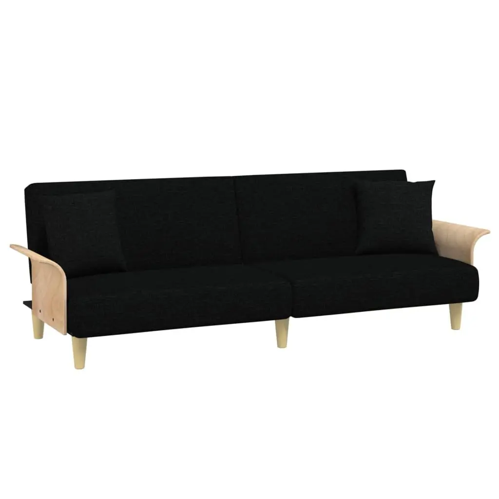 Adjustable Backrest Sofa Bed with Armrests in Black Fabric