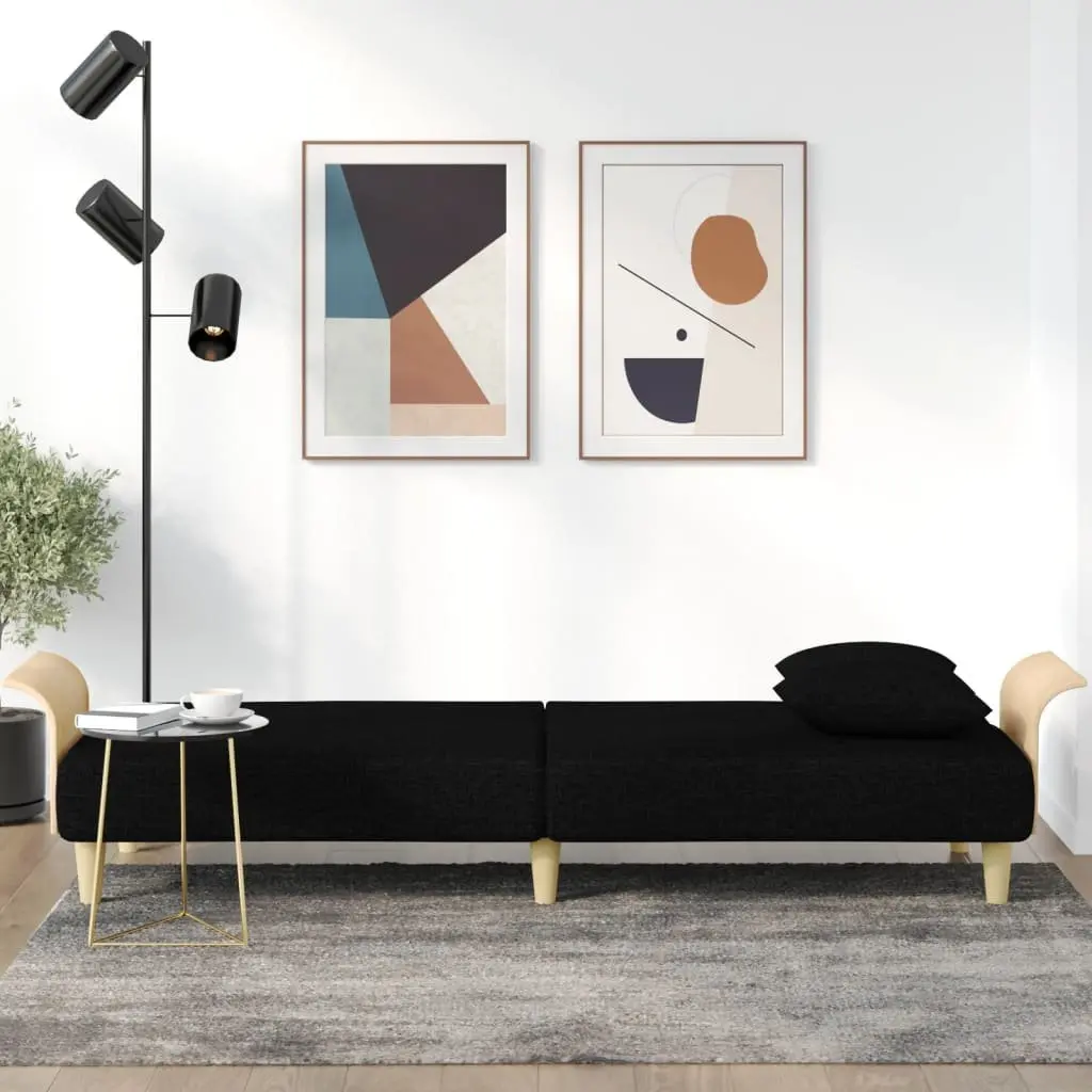 Adjustable Backrest Sofa Bed with Armrests in Black Fabric