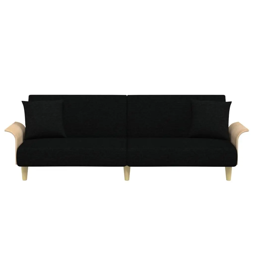 Adjustable Backrest Sofa Bed with Armrests in Black Fabric